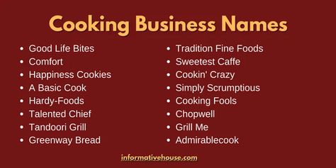 The Most Cute And Funny Cooking Business Names Cooking Channel Name Ideas, Food Blog Names, Cooking Business, Blonde Braiding Hair, Hardy Meals, Bakery Names, Unique Business Names, Funny Cooking, 2 Aesthetic