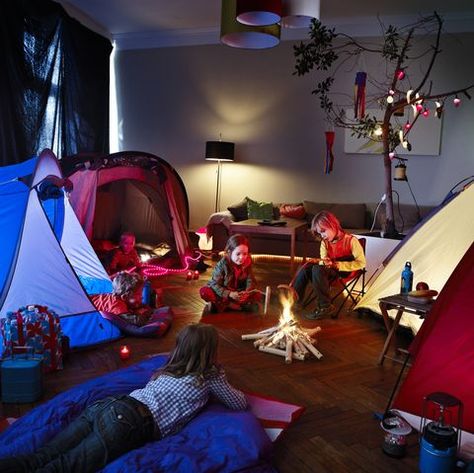 Indoor Camping Ideas, Camping For Kids, Living Room Camping, Cabin Activities, Kern River, Indoor Camping, Bored Kids, Kids Living Rooms, Affordable Vacations