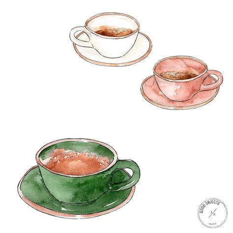 Good Objects, Coffee Cup Drawing, Objects Illustration, Coffee Watercolor, Coffee Cup Art, Pretty Coffee, 3 Coffee, Foodie Art, Coffee Drawing