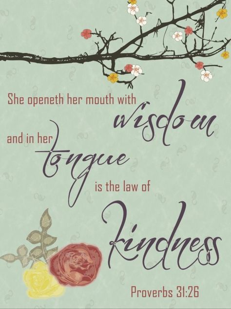 Proverbs 31:26 KJV...She openeth her mouth with wisdom; and in her tongue is the law of kindness. Mess Kitchen, Proverbs 31 26, Kitchen 2020, Virtuous Woman, Proverbs 31 Woman, Beautiful Mess, Favorite Bible Verses, Scripture Art, Proverbs 31