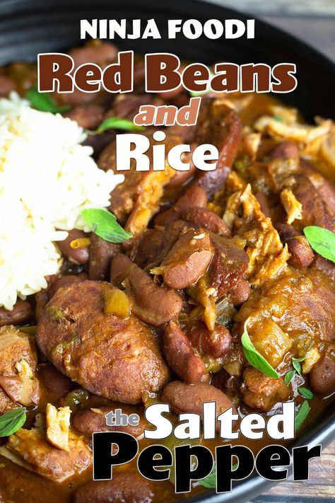 Ninja Foodi or Instant Pot Red Beans & Rice Recipe Beans Rice Recipe, Rice Pressure Cooker, Red Bean And Rice Recipe, Red Beans Rice, Actifry Recipes, Pressure Cooker Recipe, Pork Hock, Beans And Sausage, Kitchen Aid Recipes