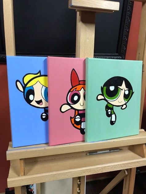 Powerpuff Kızları, Disney Canvas Art, Regnul Animal, Disney Canvas, Small Canvas Paintings, Powerpuff Girl, Simple Canvas Paintings, Cute Canvas Paintings, Easy Canvas Art