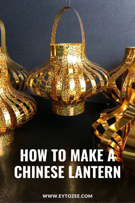 Gold foil Chinese lantern Chinese Decorations Party, Diy Diwali Lanterns, Chinese Lanterns Diy, Asian Christmas, Chinese Decorations, New Year Crafts For Kids, Chinese Celebrations, Chinese Christmas, Christmas Decor 2023