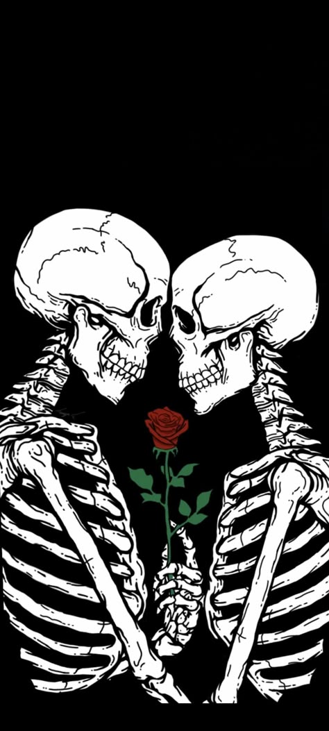 Skeleton Love Wallpaper, Skeleton Couple Tattoo, Skeletons Wallpaper Aesthetic, Skeleton Wallpaper, Skeleton Artwork, Wallpaper Heart, Skeleton Love, Skeleton Couple, Gothic Wallpaper