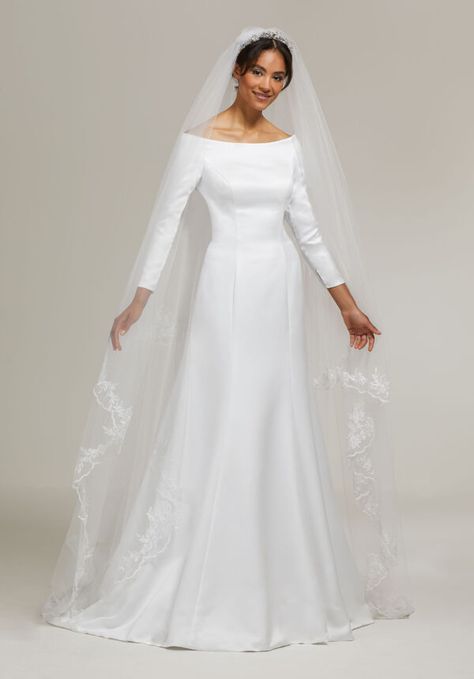 Duchess Wedding Dress Meghan Markle Wedding Dress Inspired, Prewedding Gown, Conservative Wedding Dress, Sabrina Neckline, Plain Wedding Dress, Royal Wedding Dress, Wedding Dress With Veil, Long Sleeve Wedding, Modest Wedding Dresses