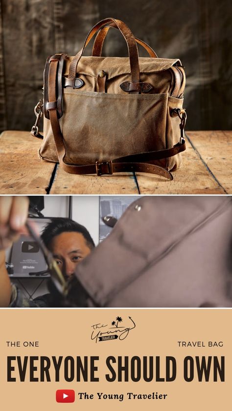 The ONE travel bag EVERYONE should own  People are always asking me as a constant traveler what the best duffel bag is.  IMO it's any bag made by Filson, and just like their slogan you "Might as well have the best".  Watch why I love Filson bags and recommend you get one. Man Bags Shoulder For Men, Filson Duffle, Filson Bag, Filson Bags, Filson Mens, Mens Duffle Bag, Wax Canvas, Adventure Bags, Bag Shapes