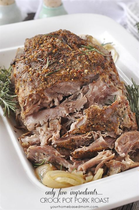 Crock Pot 5 ingredient Pork Roast Pork Roast Crock Pot, Roast Crock Pot, Pork Roast Crock Pot Recipes, Crockpot Pork Roast, Slow Cooker Pork Roast, Pot Roast Crock Pot Recipes, Slow Cooked Pork, Pork Roast Recipes, Pork Shoulder Roast