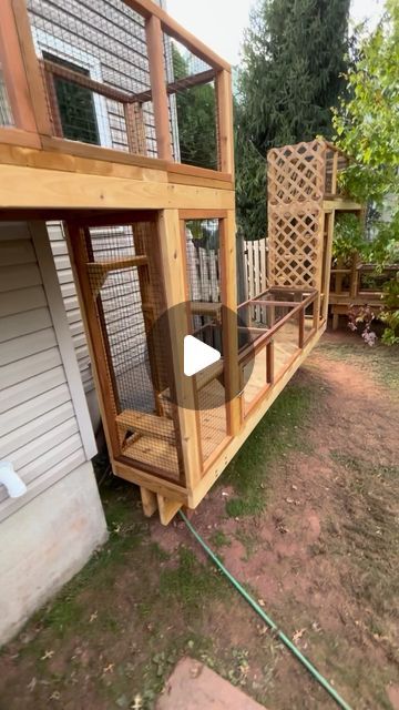 A Catio Company on Instagram: "ALL FINISHED UP!! Check out this fully stained cedar Catio build in New Jersey! We loved designing this cat enclosure and building it!! Enjoy the final result!! 😺😺😺😺 #catio #catios #outdoorcatenclosure #catenclosure #cattunnel #outdoorcattunnel #cedarcatio #largecatio #largecathouse" Diy Catios For Cats Outside, Catios Ideas For Cats, Catios For Cats Window, Catio Plans, Outdoor Cat Tunnel, Stained Cedar, Catio Ideas, Dog Enclosure, Outdoor Pet Enclosure