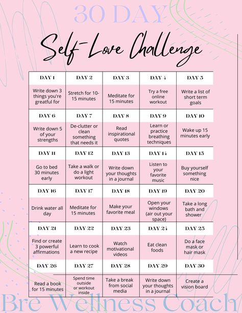 30 Day Self Love Challenge, Yoga Foto's, Self Love Challenge, Self Care Worksheets, Journal Inspiration Writing, Healing Journaling, Practicing Self Love, Business Board, Self Care Bullet Journal