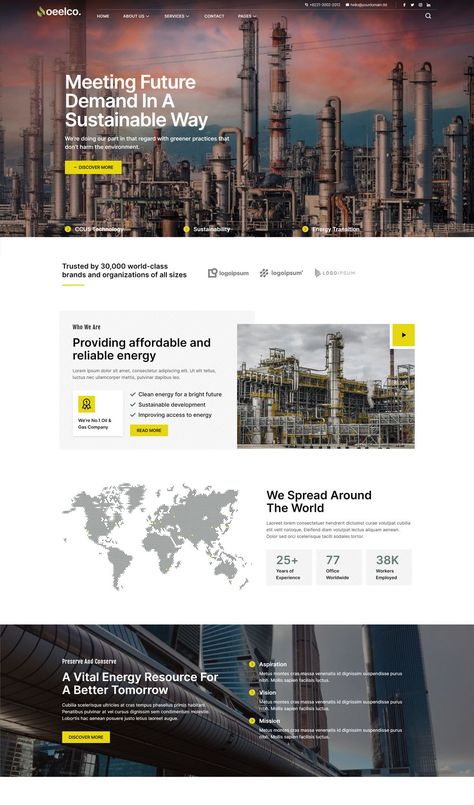 Oil Company & Industrial Elementor Template Kit Industrial Website Design Inspiration, Manufacturing Website Design, Industrial Web Design, Lemonade Branding, Industrial Website Design, Industrial Website, Construction Company Website, Sales Sheet, Company Website Design