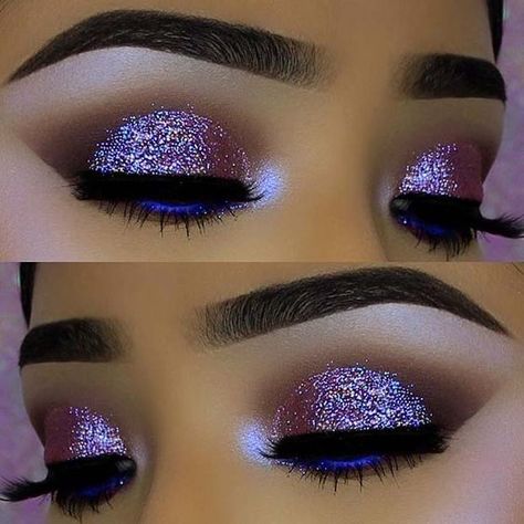 Purple Glitter Eye Makeup, Make Up Designs, Nye Makeup, Blue Smokey Eye, Makeup 2018, New Years Eve Makeup, Makeup Glitter, Jaclyn Hill Palette, Glitter Eye Makeup