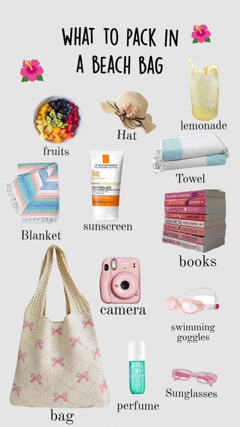 🐚🌺- what to pack for the beach -🌺🐚 What's In My Beach Bag, What To Pack For A Beach Trip, Beach Packing List For Teenage Girl, Things To Pack For The Beach, What’s In My Beach Bag, What To Take To The Beach, Things To Buy For Summer, Things To Bring To The Beach, Beach Essentials Aesthetic