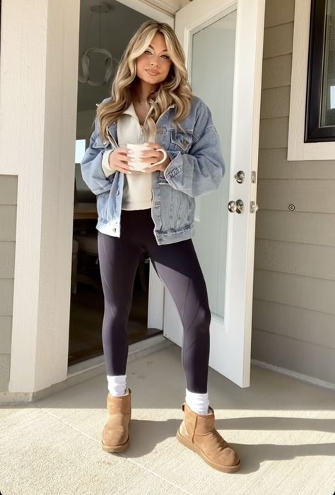 Summerdate Night Outfit, Saturday Cold Outfit Casual, Cute Comfy Outfits For Winter Midsize, Cold Day Mom Outfit, Girly Legging Outfits, Ugh Outfits 2023, Date Night Outfits With Leggings, Thursday Casual Work Outfit, Casual Cardigan Outfits Leggings