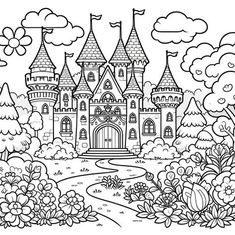 Discover your next coloring adventure! Click the link above to explore a world of coloring pages and let your creativity shine! 😸❤️ Fairytale Crafts, Fairy Tales Preschool Activities, Castle Coloring Page, Coloring Adult, Rainbow Mermaid, Detailed Coloring Pages, Castle Designs, Fairytale Castle, Mermaid Coloring