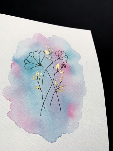 Watercolor Flower Art Backgrounds, Minimalist Art Watercolor, Watercolor Greeting Cards Diy, Metallic Watercolor, Watercolor Calendar, Ink Flowers, Art & Craft Paint, Floral Drawing, Watercolor Flower Art