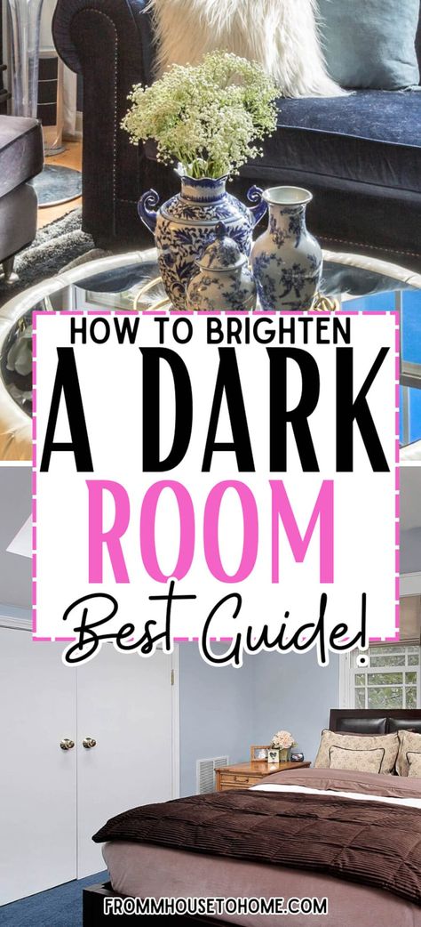 How To Brighten A Dark Room (Even If It Has No Windows) | Interior Decorating Tips For The Home Dark Furniture Living Room Decor, Decorating A Dark Living Room, Dark Room Furniture, Brighten Up Dark Living Room, Brightening A Dark Living Room, How To Decorate With Dark Furniture, How To Lighten A Dark Living Room, How To Decorate A Dark Living Room, Lighten A Dark Living Room