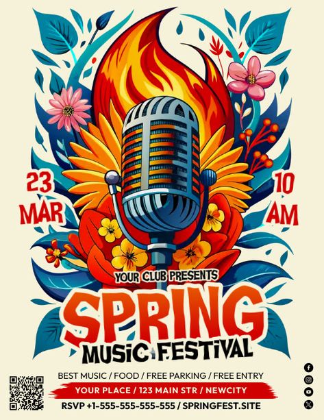 Music Fest Poster, Music Festival Poster Design, Music Festival Flyer, Art Festival Poster, Spring Music, Spring Festival Poster, Poster Project, Party Flyers, Festival Flyer