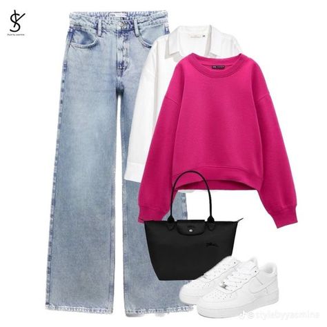 korean outfit style Modest Casual Outfits, Looks Jeans, Look Rose, Longchamp Bag, Casual College Outfits, Winter Fashion Outfits Casual, Uni Outfits, Korean Casual Outfits, Hijabi Outfits Casual