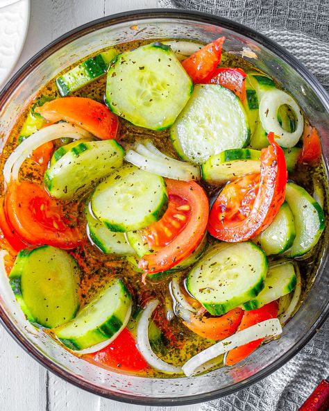 Cucumber Salad With Mayo, Cucumber Salad Creamy, Marinated Cucumbers Onions And Tomatoes, Cucumbers Onions And Tomatoes, Pickled Cucumbers And Onions, Asian Cucumber Salad Recipe, Tomato And Onion Salad, Onions And Tomatoes, Marinated Cucumbers