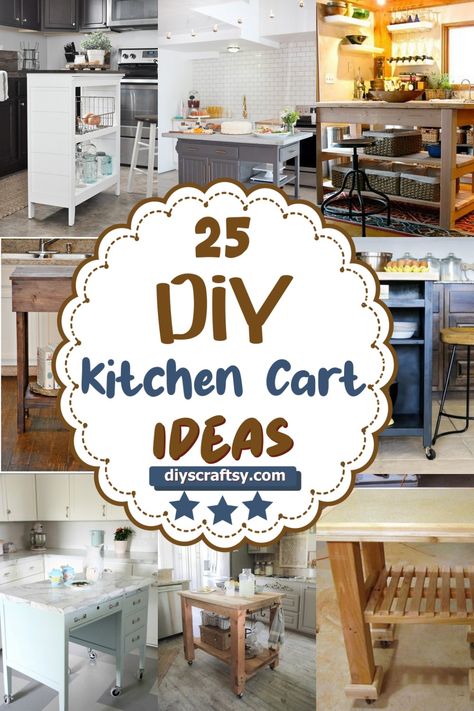 Kitchen Carts And Islands, Diy Kitchen Trolley, Kitchen Cart Ideas, Kitchen Cart Makeover, Kitchen Rolling Cart, Diy Breakfast Bar, Small Kitchen Cart, Moveable Kitchen Island, Diy Kitchen Cart