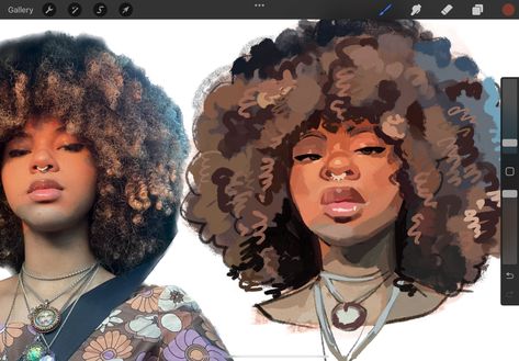 Poc Drawing, Poc Hairstyles, Poc Drawings, Afro Drawing, Cryptid Art, Creative Drawings, Digital Paintings, Hair Reference, Cute Art Styles