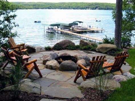 Top 60 Best Outdoor Fire Pit Seating Ideas - Backyard Designs Backyard Seating Ideas, Firepit Seating, Cottage Pool, Diy Fire Pit Ideas, Lake Landscaping, Outdoor Fire Pit Seating, Backyard Seating Area, Lake Ideas, Fire Pit Furniture