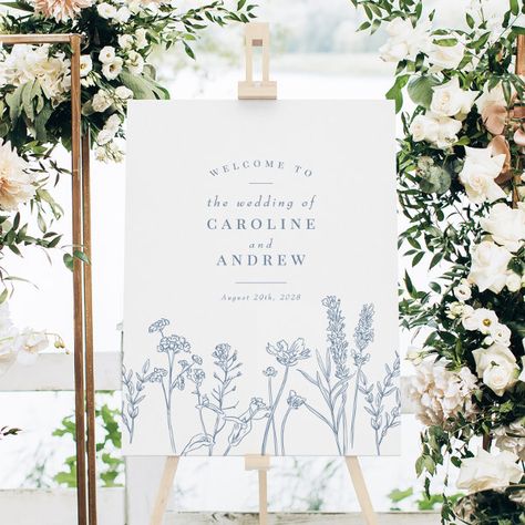 Elegant Wildflower Periwinkle Wedding Welcome Sign Wedding Periwinkle, Boho Wildflower Wedding, Sign Easel, Periwinkle Wedding, Boho Wildflower, Wedding Welcome Sign, Wildflower Wedding, Wedding Welcome Signs, Free Birthday Invitations