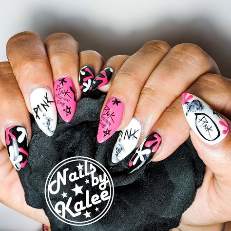 P!no pink concert rock music artist nail art Nails For A Pink Concert, Kane Brown Concert Nails, P!nk Nails Ideas, Pink Singer Inspired Nails, Pink Concert Nails Ideas, P!nk Concert Nails, Nails For Pink Concert, P!nk Inspired Nails, Pink Rockstar Nails