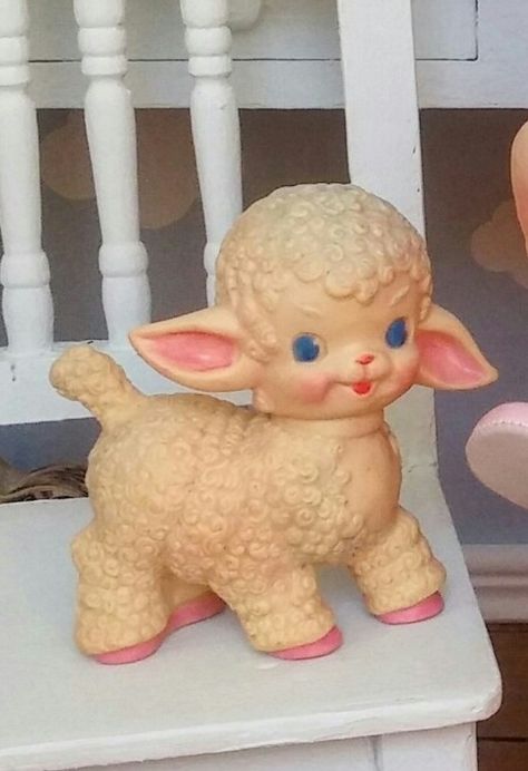 Edward Mobley rubber toy lamb Vintage Rubber Toys, 50s Toys, Edward Mobley Toys, Rushton Toys, Bunny Book, Vintage Toys 1960s, Rubber Face, Cherry Baby, Arte Grunge