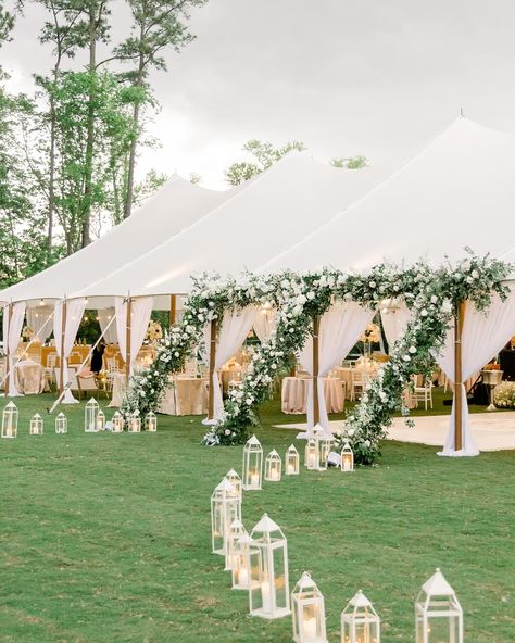 A beautiful April day spent flowering for the new Mr. and Mrs. Markwalter 🤍 #designsbydillon Tent Entrance, Lantern Pathway, Reception Bar, Pink And White Weddings, Classic Wedding Decorations, Wedding Tent, Cocktail Reception, Garden Party Wedding, Wedding Pins