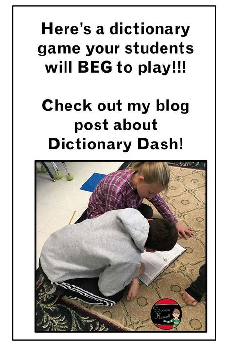 Want to get your students excited about looking up any type of vocabulary words?  Dictionary Dash is the game for your students!!!  Check out the game in my blog post at It's All Good, Really!  Your students will beg for it after playing it just once!!!  #susanmescall #dictionarygames #it'sallgoodreally! Manifestation School, Dictionary Activities, Real Witchcraft, Nursery School Activities, Dictionary Skills, Student Games, Library Games, Modern Magic, Spelling Activities