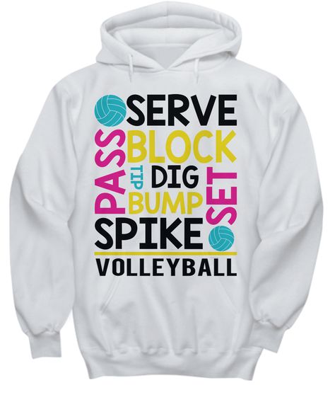 This Awesome Volleyball design says "Pass Serve Block Dig Spike Set". This awesome live love volleyball design is the perfect gift idea for Volleyball Players and Warmup lovers. . Volleyball Shirt-Words Terms Vocabulary Player Gift   Coaches and volleyball players will love this gift shirt that's perfect for persons who enjoy spikes, sets, passing and serving their way to the championships.  https://www.gearbubble.com/awesome-volleyball-life-hoodie Cute Volleyball Shirts, Cute Volleyball Outfits, Vollyball Outfits, Volleyball Sweatshirts, Volleyball Team Gifts, Volleyball Design, Volleyball Outfit, Volleyball Memes, Love Volleyball