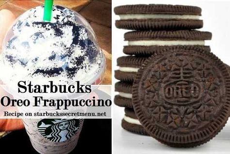 Here's a chocolate cookie favorite! A classic flavor, and definitely worth trying out! Starbucks Oreo Frappuccino, Oreo Frappe, Oreo Frappuccino, Mocha Syrup, Mocha Sauce, Frappuccino Starbucks Secret Menu, Starbucks Cookies, Secret Starbucks Recipes, Frappe Recipe