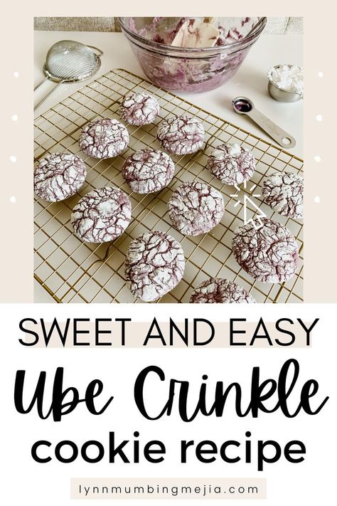 Ube is a sweet purple yam and it’s delicious! I love ube so much and it’s awesome seeing it in more baked goods! Have you ever made cake box cookies?! This is the easiest and quick ube crinkle cookies ever! Full recipe on how to make these Super Easy Ube Crinkle Cake Mix Cookies on the blog today! Easy Ube Desserts. Cake mix cookies. Ube Cookies. Cake mix desserts. Fillipino dessert recipes. Ube Crinkles Cookies Recipe, Crinkle Cake Mix Cookies, Ube Crinkle Cookies, Crinkle Cookies Cake Mix, Ube Cookies, Ube Desserts, Crinkle Cake, Crinkles Recipe, Cake Recipes For Beginners