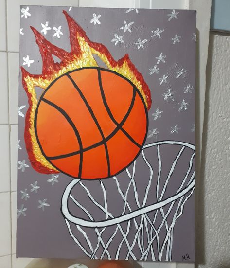 Basketball Art Paintings, Basketball Painting Ideas On Canvas, Boy Painting Ideas, Basketball Painting Ideas, Basketball Canvas Painting, Jordan Painting, Basketball Painting, Mini Tela, Kids Painting Party