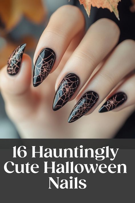 Get in the Halloween spirit with these spooky and cute Halloween nails designs! Whether you're into acrylic nails or DIY nail art, we've got you covered. From jack-o'-lanterns to spider webs, these Halloween nail ideas will take your costume to the next level. Try out some eerie black cat designs or fun ghost patterns for a festive touch. Don't forget to add a touch of glam with glitter and metallic accents for that extra sparkle this season. Black And Glitter Halloween Nails, Dark Blue Spooky Nails, Black Nails With Cobwebs, Black Glitter Spider Web Nails, Halloween Nails With Spider Webs, Simple Halloween Nails Stilleto, Halloween Wedding Nail Ideas, Spooky Nails Acrylic Almond, Short Coffin Nails Halloween