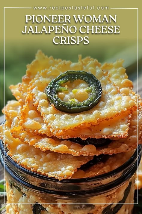 These Pioneer Woman Jalapeño Cheese Crisps are a perfect blend of heat and cheesy goodness. Made with just two ingredients, they are an easy, crispy snack or appetizer that will impress your guests. The spicy jalapeño adds just the right kick, balanced with the creamy, sharp cheddar cheese for a savory bite. Pioneer Woman Jalapeño Cheese Crisps, Crispy Jalapeno Slices, Provolone Cheese Crisps, Cheddar Cheese Appetizers, Sharp Cheddar Recipes, Pimento Cheese Recipe Pioneer Woman, Jalapeno Pimento Cheese Recipe, Pioneer Woman Appetizers, Baked Cheese Crisps