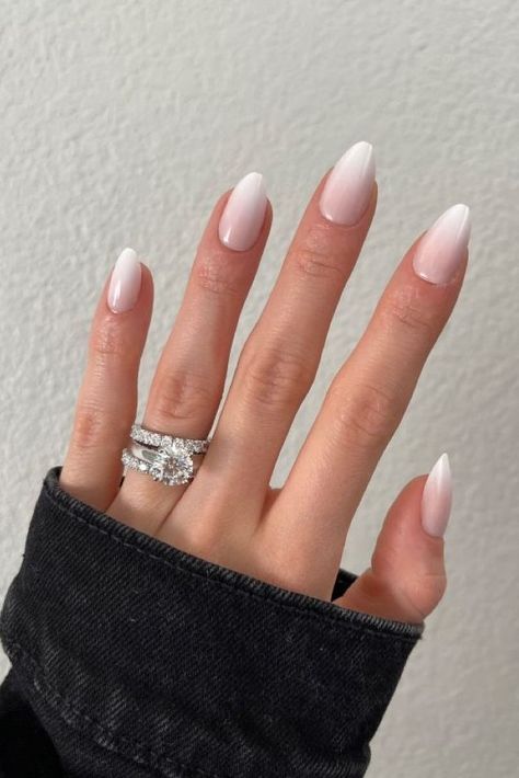 White Dip Nail Ideas, Ombré Almond Nails, Ibiza Nails, Trip Nails, Bachelorette Nails, Ombre French Nails, Engagement Nails, Unghie Sfumate, Classy Nail