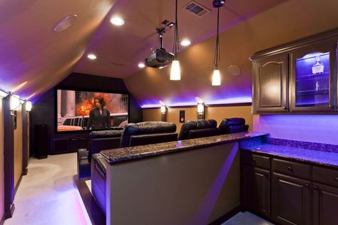 Bonus Room Above Garage Movie Room, Attic Theater, Bonus Room Design, Basement Movie Room, Room Above Garage, Theater Rooms, Media Room Design, Home Cinema Room, Basement Bar Designs