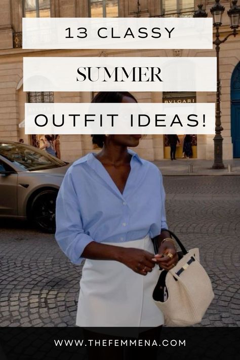 Step up your summer style game with these 13 effortlessly chic outfit ideas! From breezy sundresses to sleek jumpsuits, we've got you covered for every occasion under the sun. Click the link and soak up the compliments because summer just got a whole lot classier! Saturday Errands Outfit Summer, After Work Drinks Outfit Summer, Classy Casual Outfits Summer Chic, Styling Outfit Ideas, Monochrome Summer Outfit Ideas, Summer Holiday Evening Outfits, Elevated Summer Outfits, Summer Classic Outfits, Chic Summer Outfits 2024