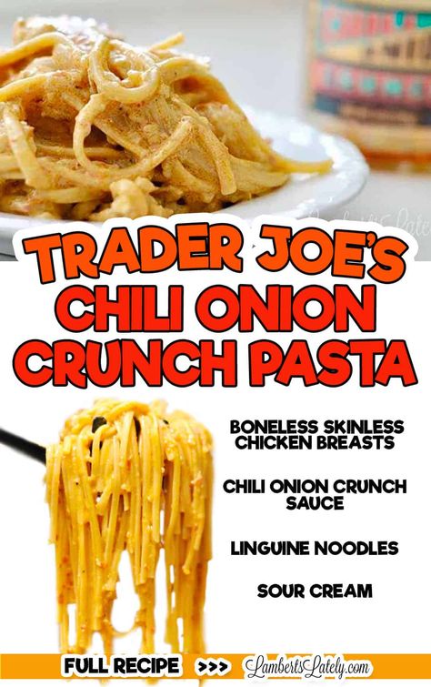 Trader Joe's Chili Onion Crunch Chicken Pasta uses the popular sauce to make a spicy, creamy noodle dish in just minutes with an Instant Pot! Great way to use this popular item. Onion Crunch Chicken, Pasta With Onions, Macro Dinner, Chili Onion Crunch, Trader Joes Recipes Dinner, Delicious Instant Pot Recipes, 3 Meals A Day, Instant Pot Breakfast, Instant Pot Freezer Meals