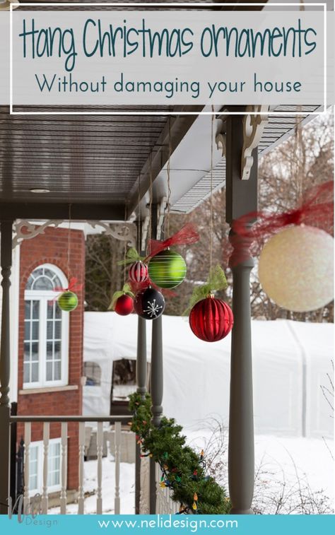 Hang Christmas balls ornaments outside, Christmas decoration, DIY, Tutorial, Ribbon, seasonal, Accrocher des décorations de Noël dehors, boules de Noël, facile #christmas #christmasdecor #outside #boulesdenoel #deconoel #tip #facile #homedecor #christmasspirit #winter Christmas Lights Outdoor Trees, Best Outdoor Christmas Decorations, Outdoor Christmas Decorations Yard, Outdoor Christmas Diy, Large Christmas Ornaments, Christmas Lights Outside, Outside Christmas Decorations, Diy Christmas Lights, Hanging Christmas Lights