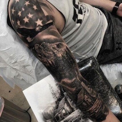 30+ Eye-Catching Half Sleeve Tattoos Ideas For Guys Outdoor Half Sleeve Tattoo, Nature Sleeves, Carving Tattoo, Kurt Tattoo, Half Sleeve Tattoo Ideas, Natur Tattoo Arm, Voll Arm-tattoos, Herren Hand Tattoos, Tatoo 3d