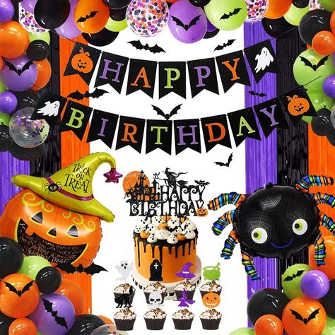 Four Year Old Halloween Birthday, Third Birthday Halloween Theme, Halloween Two Year Old Birthday, Happy Birthday Halloween Theme, Two Spooky 2nd Birthday Party Boy, Happy Birthday Halloween, Halloween Birthday Decorations, Kids Halloween Birthday Party, Halloween Birthday Party Decorations