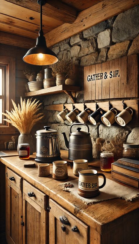 ☕ 17+ Coffee Decor Ideas for the Ultimate Home Cafe Makeover Coffee House Decor Interior Design, Coffee Bar Design Coffeehouse, Rustic Cafe Ideas, Coffee Decor Ideas, Coffee House Aesthetic, Coffee Bar Rustic, Coffee House Decor, Cabin Coffee, Rustic Cafe