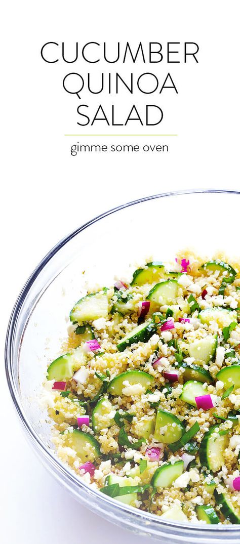 Cucumber Quinoa Salad, Gimme Some Oven, Quinoa Salad Recipes, Cucumber Recipes, Quinoa Recipes, Summer Dinner, Quinoa Salad, Cucumber Salad, Fresh Basil