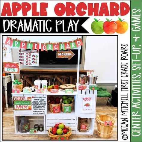 Dramatic play apple orchard | TPT Apple Orchard Dramatic Play, Dramatic Play Themes, Megan Mitchell, Dramatic Play Center, Drama Activities, Apple Math, Literature Activities, Dramatic Play Preschool, Apple Craft