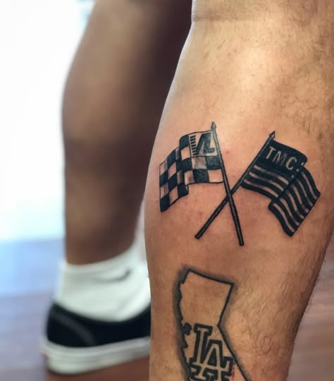 Nipsey Flag Tattoo, Tmc Flag Tattoo, Nipsey Hussle Flag Tattoo, Tmc Nipsey Hussle Tattoos, Victory Lap Tattoo, Race Flag Tattoo, The Marathon Continues Tattoo, Tmc Tattoo, Nipsey Hussle Tattoos