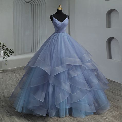 Boho Quinceanera, Tulle Pattern, Blue Tulle Prom Dress, Dresses Ruffles, Quinceanera Dresses Blue, Pretty Quinceanera Dresses, Sleeveless Dresses, Prom Dress Inspiration, Boho Dresses