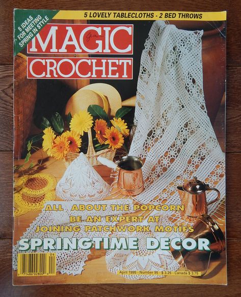 Crochet Doily Patterns w/ Diagrams/ Magic Crochet Magazine April 1995 #95/ Round, Oblong, Tablecloth, Doilies, Filet, Cover ups, Motifs by RedWickerBasket on Etsy Crochet Numbers, Patchwork Bedspread, Magic Crochet, Chain Gang, Crochet Vintage, Crochet Magazine, Crochet Home Decor, Crochet Books, Crochet Instructions